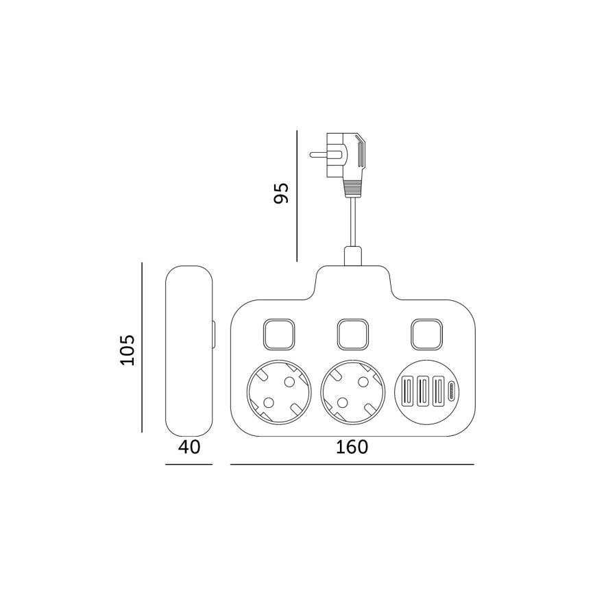 Πολύπριζο με διακόπτη LINEA 2x230V + 4xUSB A/C SCHUKO λευκό