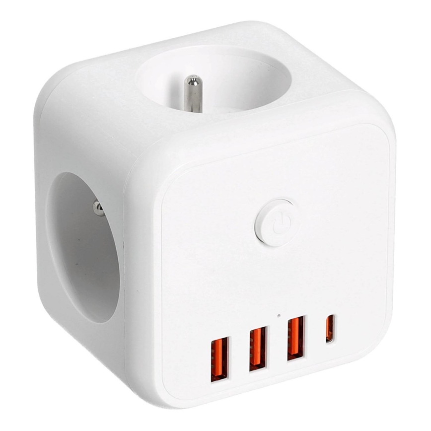 Πολύπριζο με διακόπτη LINEA 3x230V + 4xUSB A/C λευκό