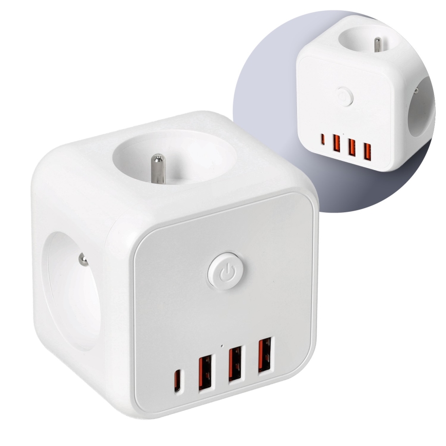 Πολύπριζο με διακόπτη LINEA 3x230V + 4xUSB A/C λευκό