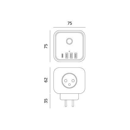 Πολύπριζο με διακόπτη LINEA 3x230V + 4xUSB A/C λευκό