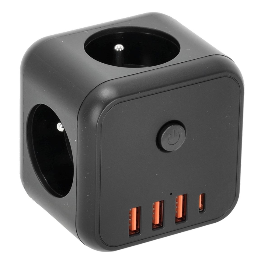Πολύπριζο με διακόπτη LINEA 3x230V + 4xUSB A/C μαύρο