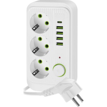 Πολύπριζο με διακόπτη LINEA 3x230V + 5xUSB A/C SCHUKO 3 μ. λευκό