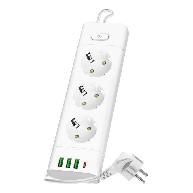 Πολύπριζο με διακόπτη LINEA PRO 3x230V + 3xUSB-A + 1xUSB-C SCHUKO 3 m λευκό
