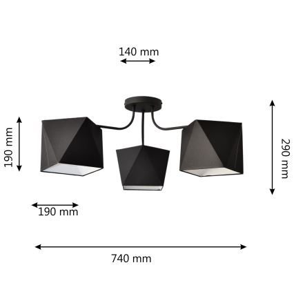 Πολύφωτο ADAMANT 3xE27/15W/230V μαύρο