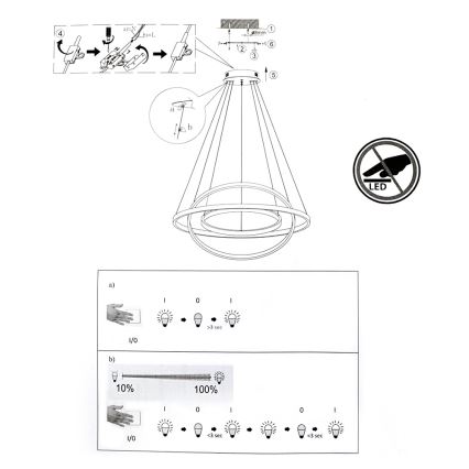 Leuchten Direkt 11526-55 - Πολύφωτο dimmer LED σε σχοινί CIRCLE 1xLED/13,5W/230V + LED/19,5W + LED/24W
