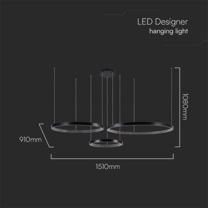 Πολύφωτο LED με συρματόσχοινο 3xLED/19W/230V 3000K μαύρο