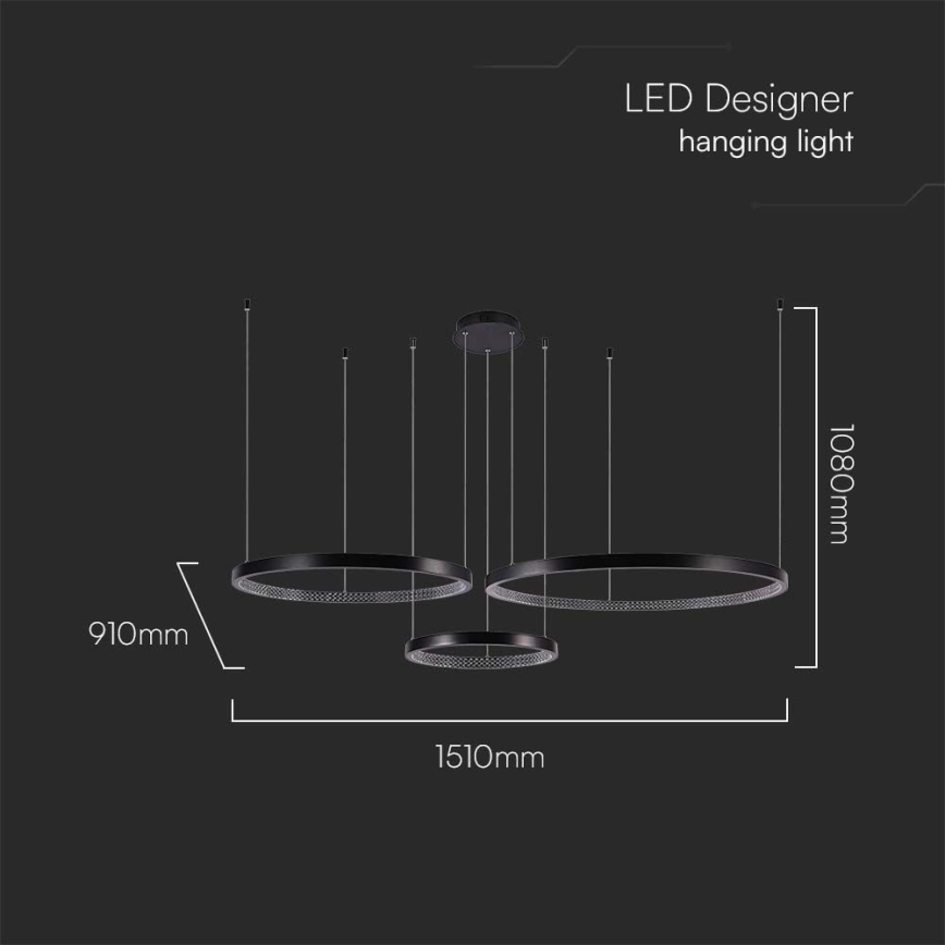 Πολύφωτο LED με συρματόσχοινο 3xLED/19W/230V 3000K μαύρο