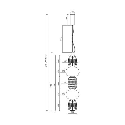 Πολύφωτο LED με συρματόσχοινο CARO LED/40W/230V χρυσαφί