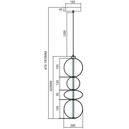 Πολύφωτο LED με συρματόσχοινο DAPHNE LED/36W/230V χρυσαφί