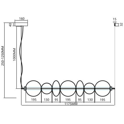 Πολύφωτο LED με συρματόσχοινο DAPHNE LED/40W/230V χρυσαφί