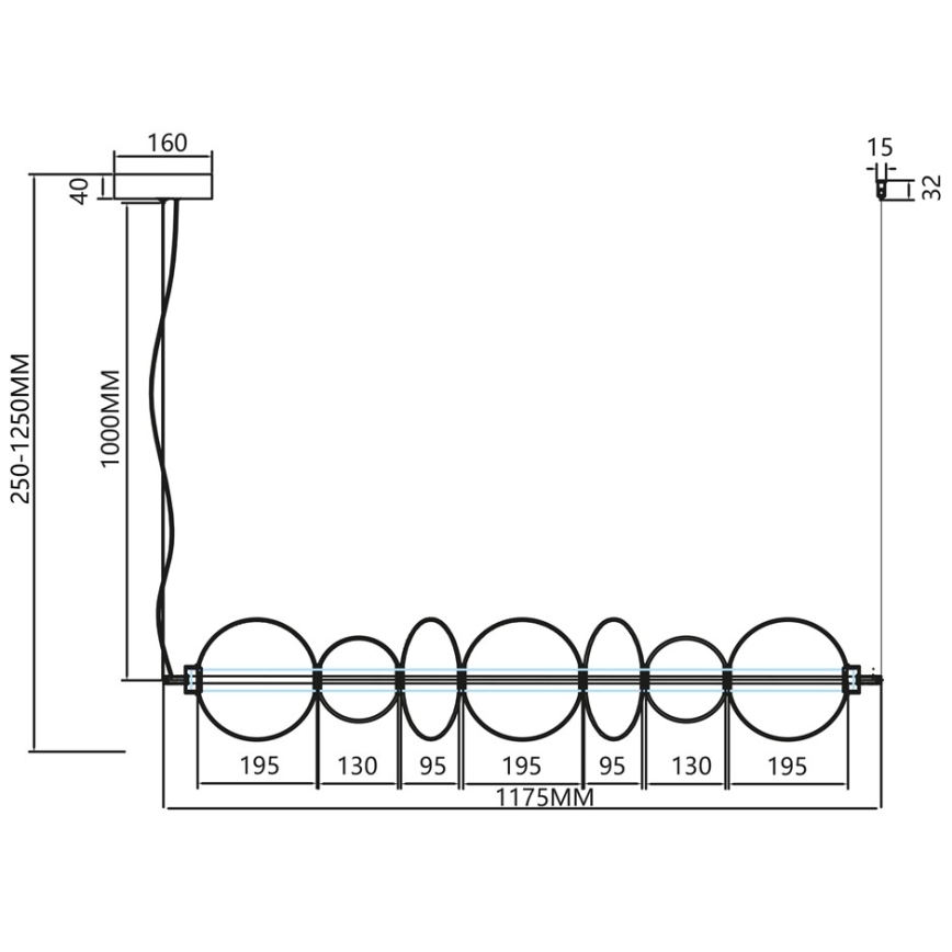 Πολύφωτο LED με συρματόσχοινο DAPHNE LED/40W/230V χρυσαφί