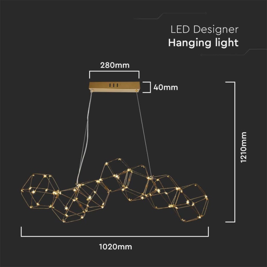 Πολύφωτο LED με συρματόσχοινο LED/28W/230V 3000K χρυσαφί