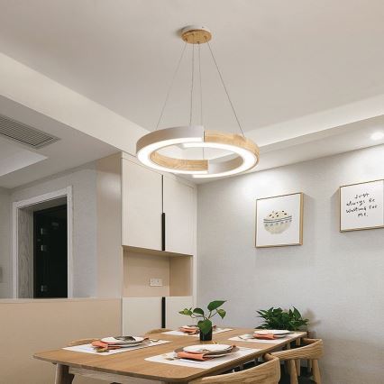 Πολύφωτο LED με συρματόσχοινο LED/32W/230V 3000K λευκό/ξύλο