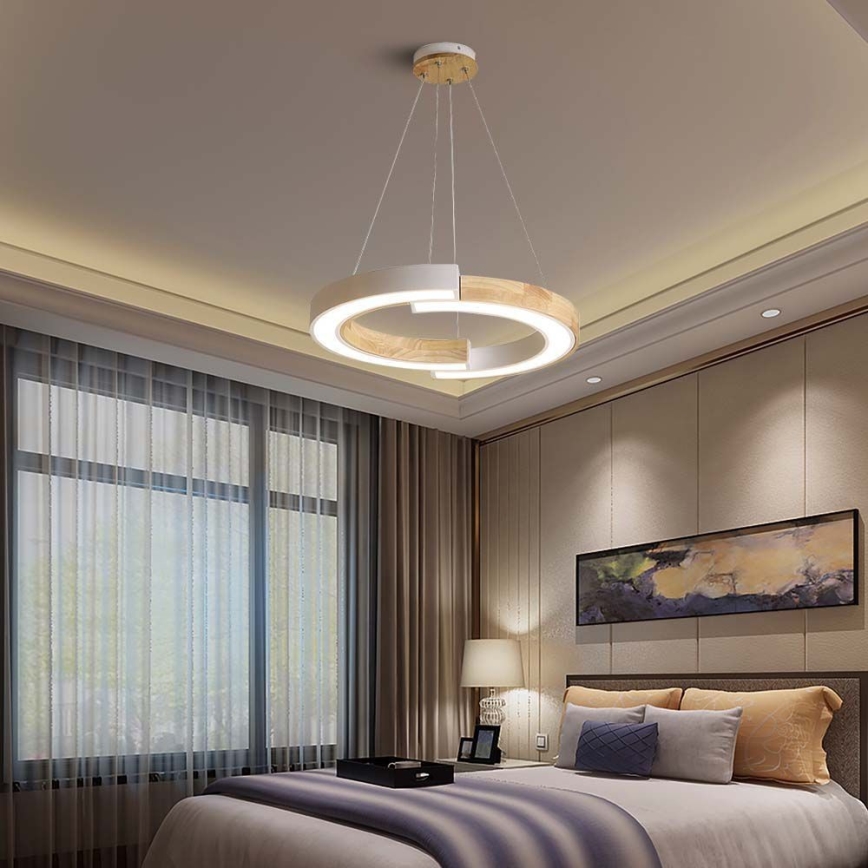 Πολύφωτο LED με συρματόσχοινο LED/32W/230V 3000K λευκό/ξύλο