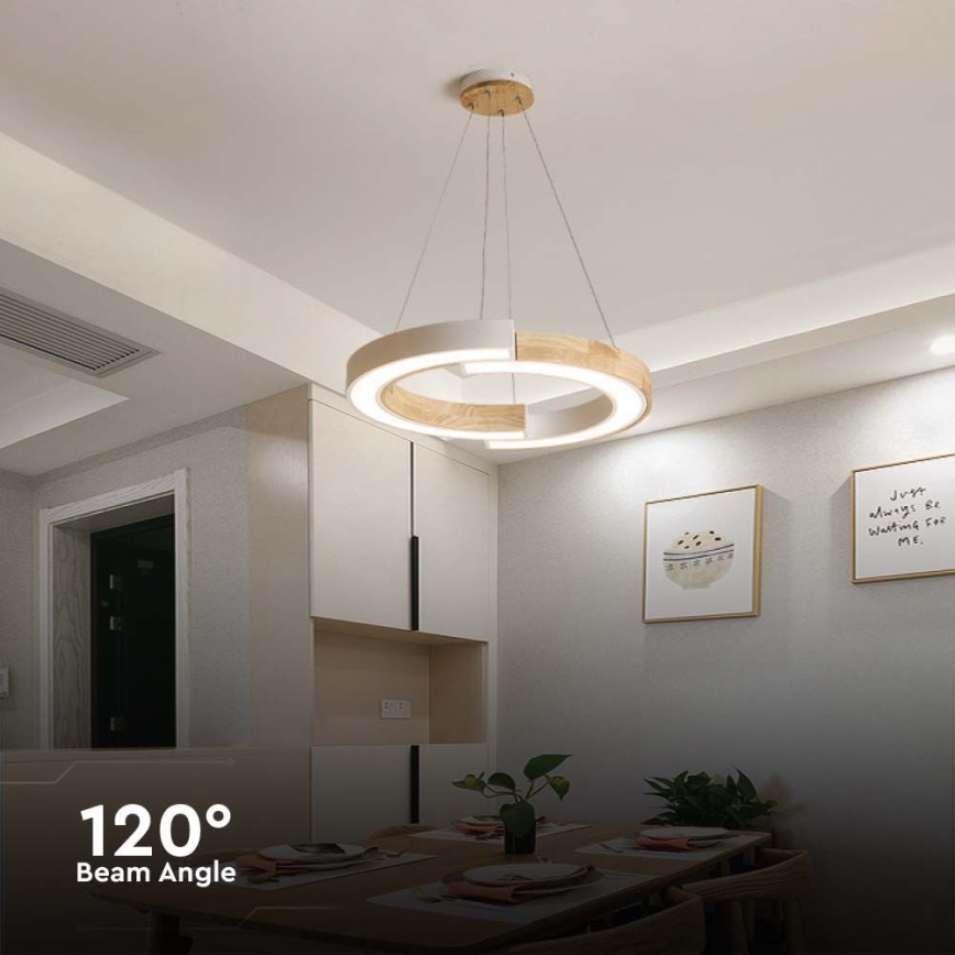 Πολύφωτο LED με συρματόσχοινο LED/32W/230V 3000K λευκό/ξύλο