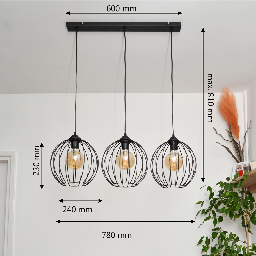 Πολύφωτο LED με συρματόσχοινο MERCURE 3xE27/15W/230V