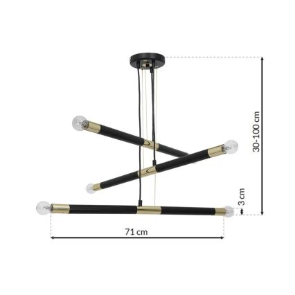 Πολύφωτο κρεμαστό με σύρμα BASTONE 6xE14/40W/230V μαύρο/χρυσαφί