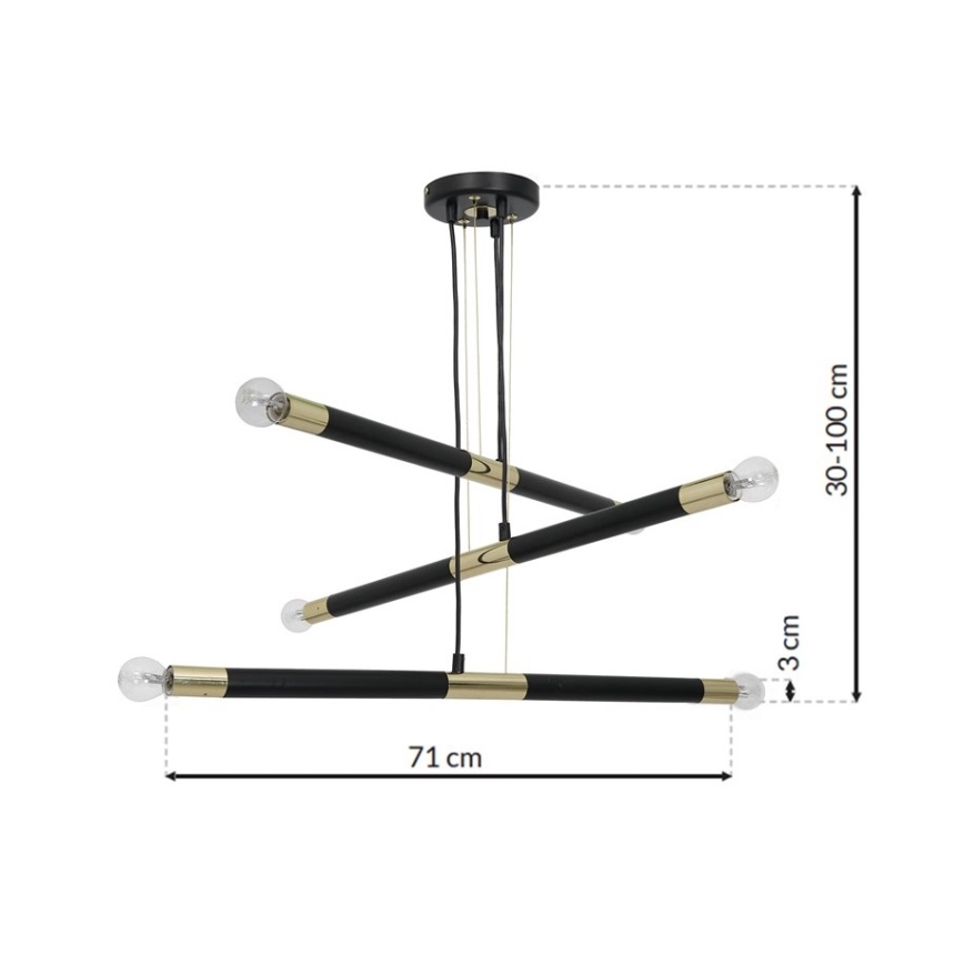 Πολύφωτο κρεμαστό με σύρμα BASTONE 6xE14/40W/230V μαύρο/χρυσαφί