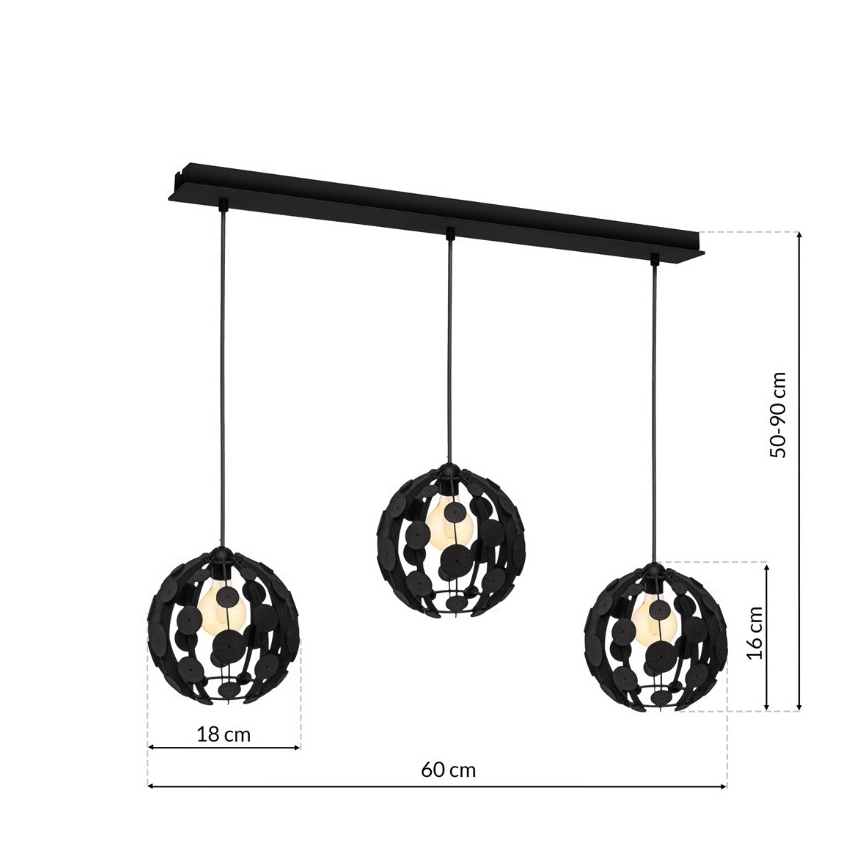 Πολύφωτο κρεμαστό με σύρμα GAIA 3xE27/60W/230V μαύρο/καφέ