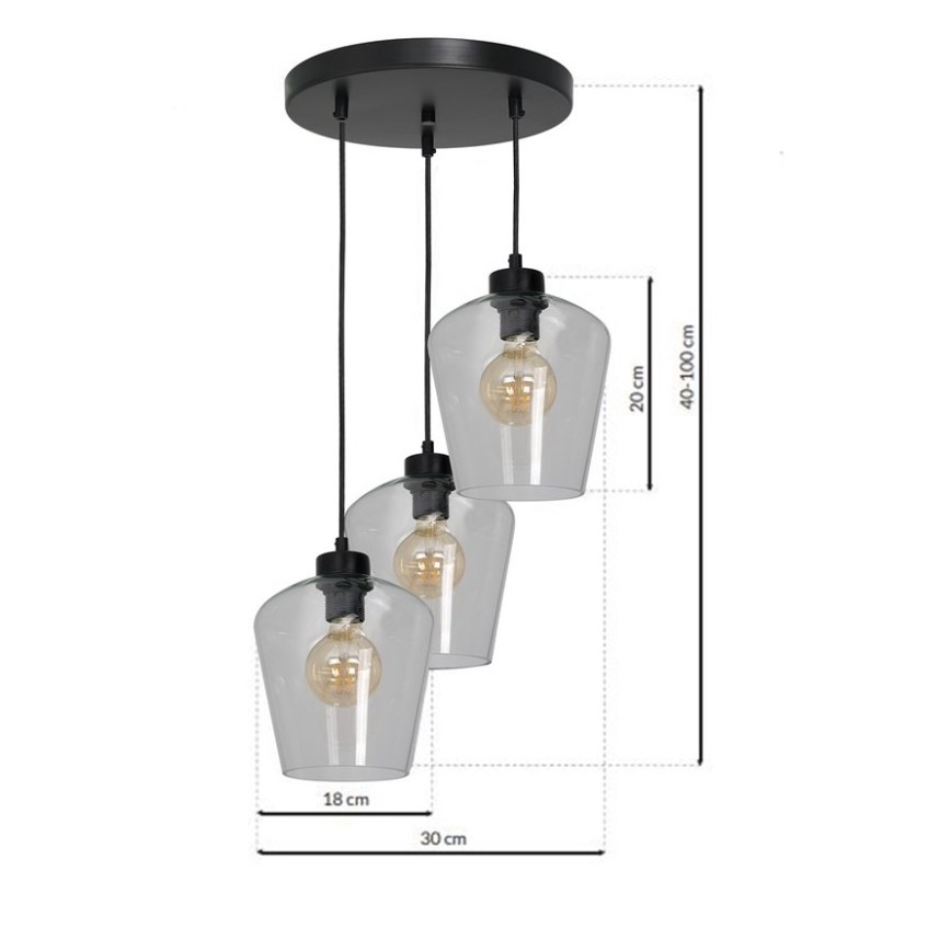 Πολύφωτο κρεμαστό με σύρμα SANTIAGO 3xE27/60W/230V διάφανο