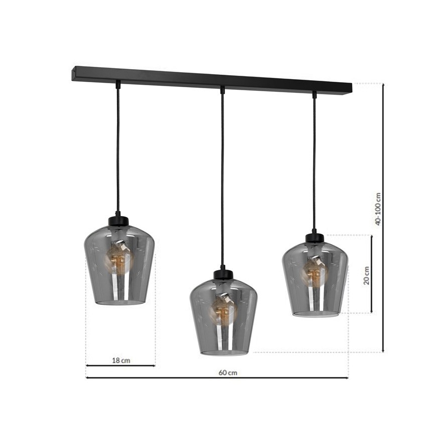 Πολύφωτο κρεμαστό με σύρμα SANTIAGO 3xE27/60W/230V μαύρο