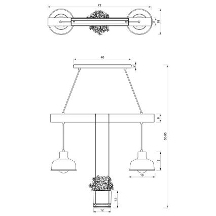 Πολύφωτο κρεμαστό ράγα FLORA 2xE27/60W/230V