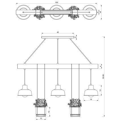 Πολύφωτο κρεμαστό ράγα FLORA 3xE27/60W/230V