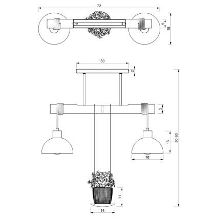 Πολύφωτο κρεμαστό σε ράγα FLORA 2xE27/60W/230V