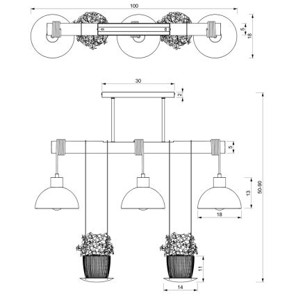 Πολύφωτο κρεμαστό σε ράγα FLORA 3xE27/60W/230V