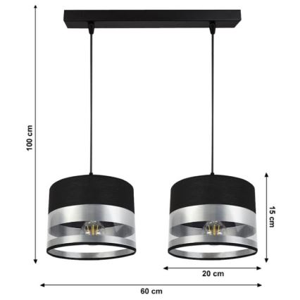 Πολύφωτο κρεμαστό σε ράγα MILO 2xE27/60W/230V ασημί/μαύρο