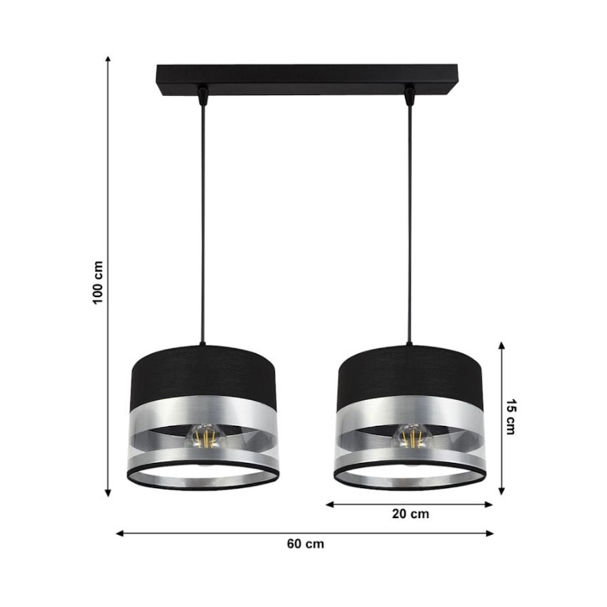Πολύφωτο κρεμαστό σε ράγα MILO 2xE27/60W/230V ασημί/μαύρο