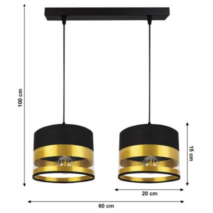 Πολύφωτο κρεμαστό σε ράγα  MILO 2xE27/60W/230V χρυσό/μαύρο