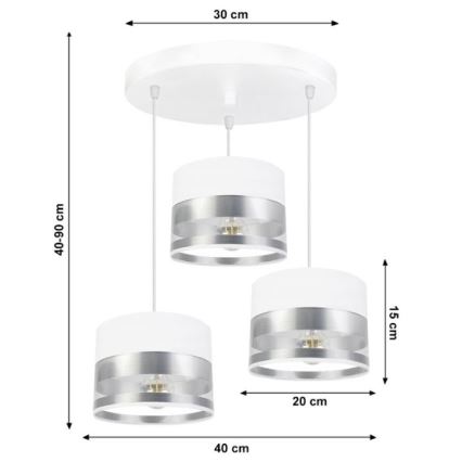 Πολύφωτο κρεμαστό σε ράγα MILO 3xE27/60W/230V ασημί