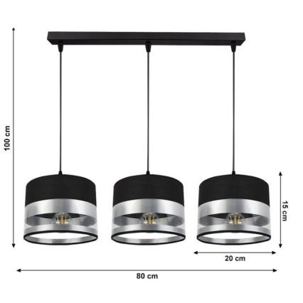 Πολύφωτο κρεμαστό σε ράγα MILO 3xE27/60W/230V ασημί/μαύρο