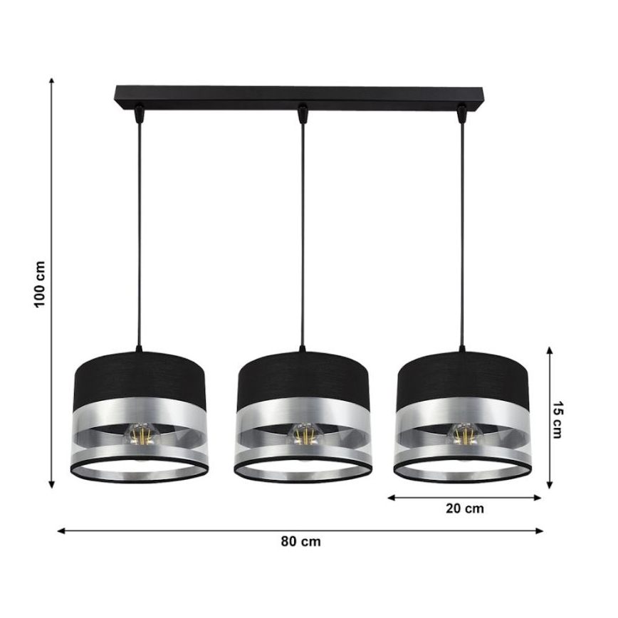 Πολύφωτο κρεμαστό σε ράγα MILO 3xE27/60W/230V ασημί/μαύρο