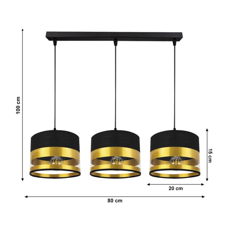 Πολύφωτο κρεμαστό σε ράγα MILO 3xE27/60W/230V χρυσό/μαύρο