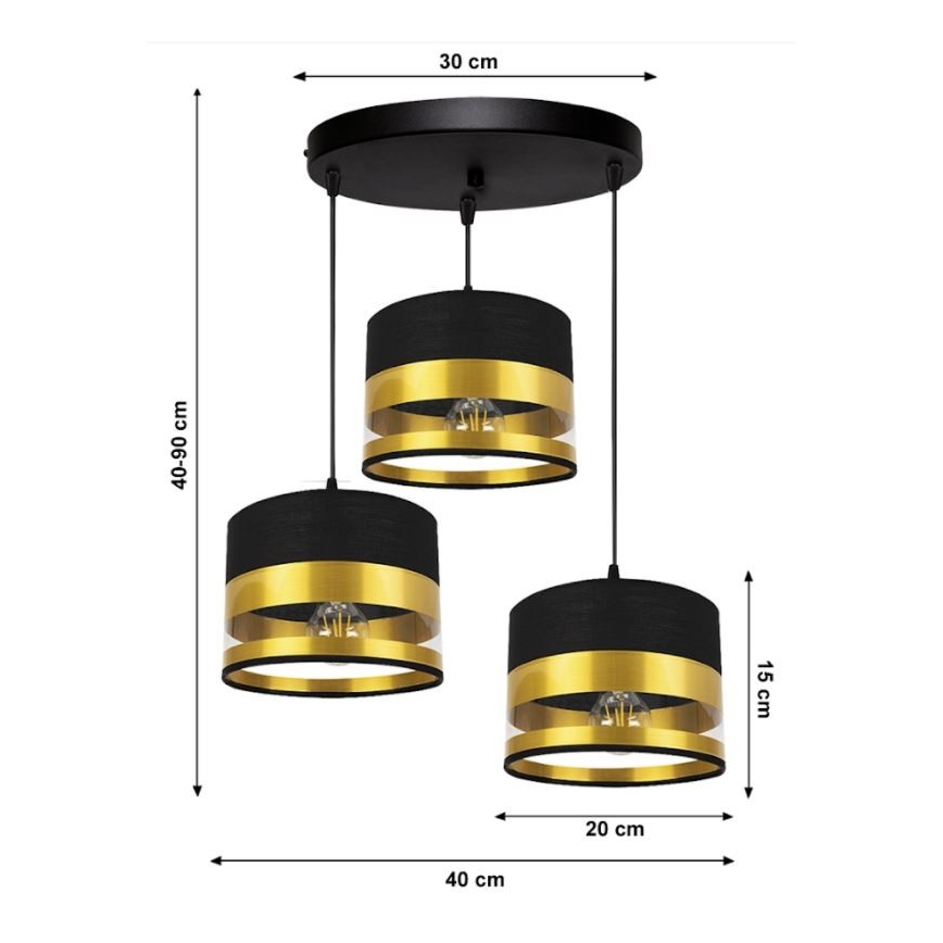 Πολύφωτο κρεμαστό σε ράγα MILO 3xE27/60W/230V χρυσό/μαύρο