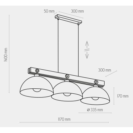 Πολύφωτο κρεμαστό σε ράγα OSLO 3xE27/60W/230V μαύρο/ξύλο