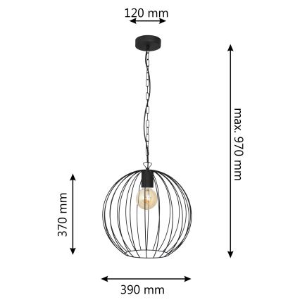 Πολύφωτο με αλυσίδα MERCURE 1xE27/15W/230V μαύρο