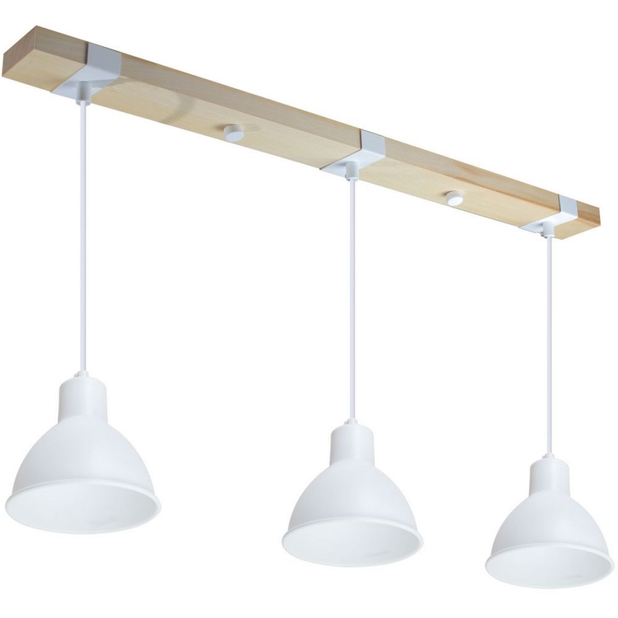 Πολύφωτο με συρματόσχοινο 3xE27/40W/230V οξιά/λευκό