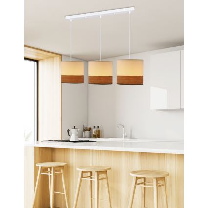 Πολύφωτο με συρματόσχοινο BIANCO 3xE27/40W/230V λευκό/καφέ