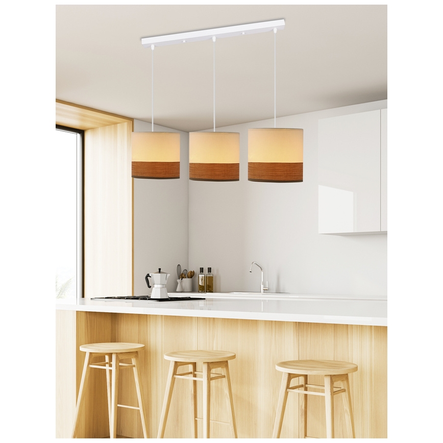 Πολύφωτο με συρματόσχοινο BIANCO 3xE27/40W/230V λευκό/καφέ