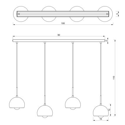 Πολύφωτο με συρματόσχοινο COOL 4xE27/60W/230V μαύρο