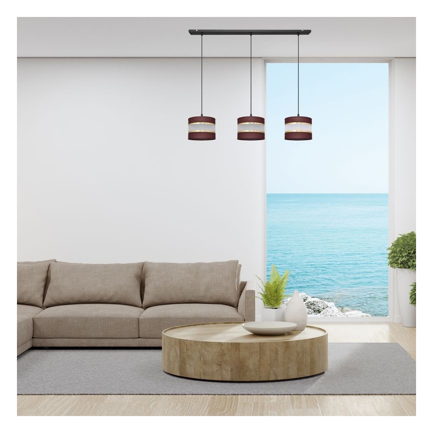 Πολύφωτο με συρματόσχοινο HELEN 3xE27/15W/230V καφέ/μαύρο/χρυσαφί