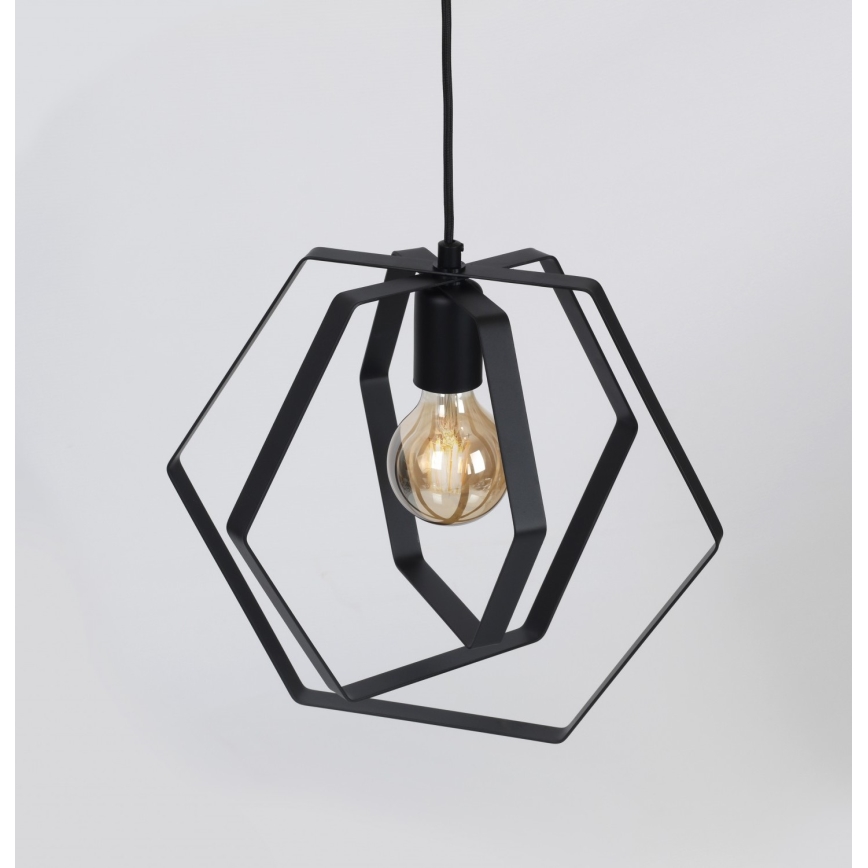 Πολύφωτο με συρματόσχοινο HEXAGON 3xE27/60W/230V μαύρο