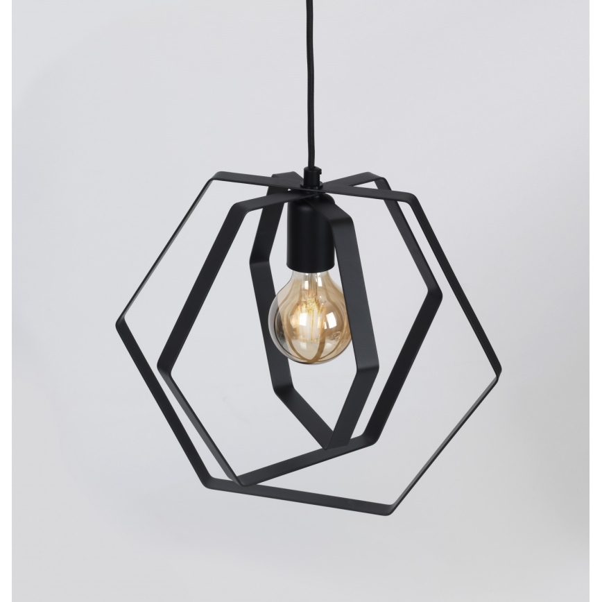 Πολύφωτο με συρματόσχοινο HEXAGON 3xE27/60W/230V μαύρο στρογγυλό