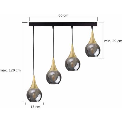 Πολύφωτο με συρματόσχοινο LACRIMA SMOKY 4xE27/60W/230V