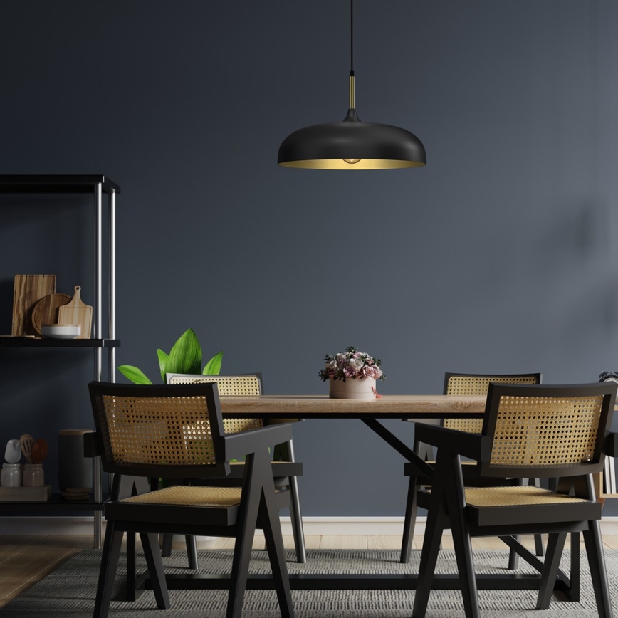 Πολύφωτο με συρματόσχοινο LINCOLN 1xE27/60W/230V διάμετρος 45 cm μαύρο