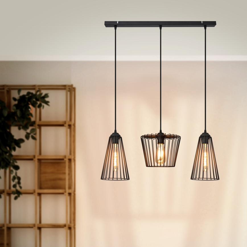 Πολύφωτο με συρματόσχοινο TORRI 3xE27/15W/230V μαύρο