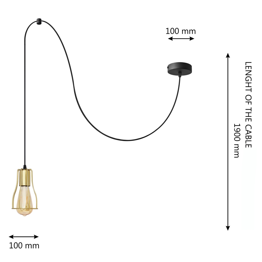 Πολύφωτο με συρματόσχοινο TUBE 1xE27/15W/230V μαύρο/χρυσαφί